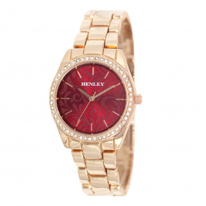 Delicate Etched Patterned Dial Bracelet Watch - Rose Gold/Maroon
