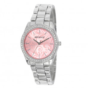 Delicate Etched Patterned Dial Bracelet Watch - Silver/Pink