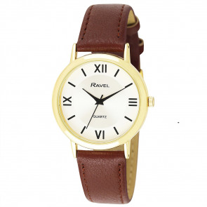 Men's Traditional Roman Numeral Strap Watch - Tan / Gold