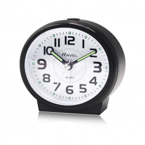 Oval Bedside Quartz Alarm Clock - Black
